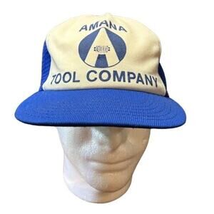 vintage 70s 80s snapback hat Amana Tool Company cap blue and white